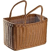 VOSAREA Wicker Picnic Basket Woven Natural Household Basket with Lid Hand Woven Fruit Hamper Flower Arrangement Basket for Camping Wedding