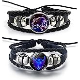 LittleFathand Zodiac Signs Spirit Bracelet for Women Men Multilayer Constellation Leather Wrap Bracelet Couple BFF Bracelets Birthday Gift 2Pcs Set