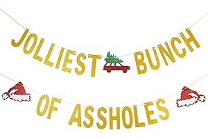 LEESKY Gold Glitter Jolliest Bunch Of Assholes Banner- Christmas Party Decorations,Christmas Vacation Party Decorations, Ugly Christmas Sweater Party Decorations, Christmas Decorations for Home Office Fireplace Mantel