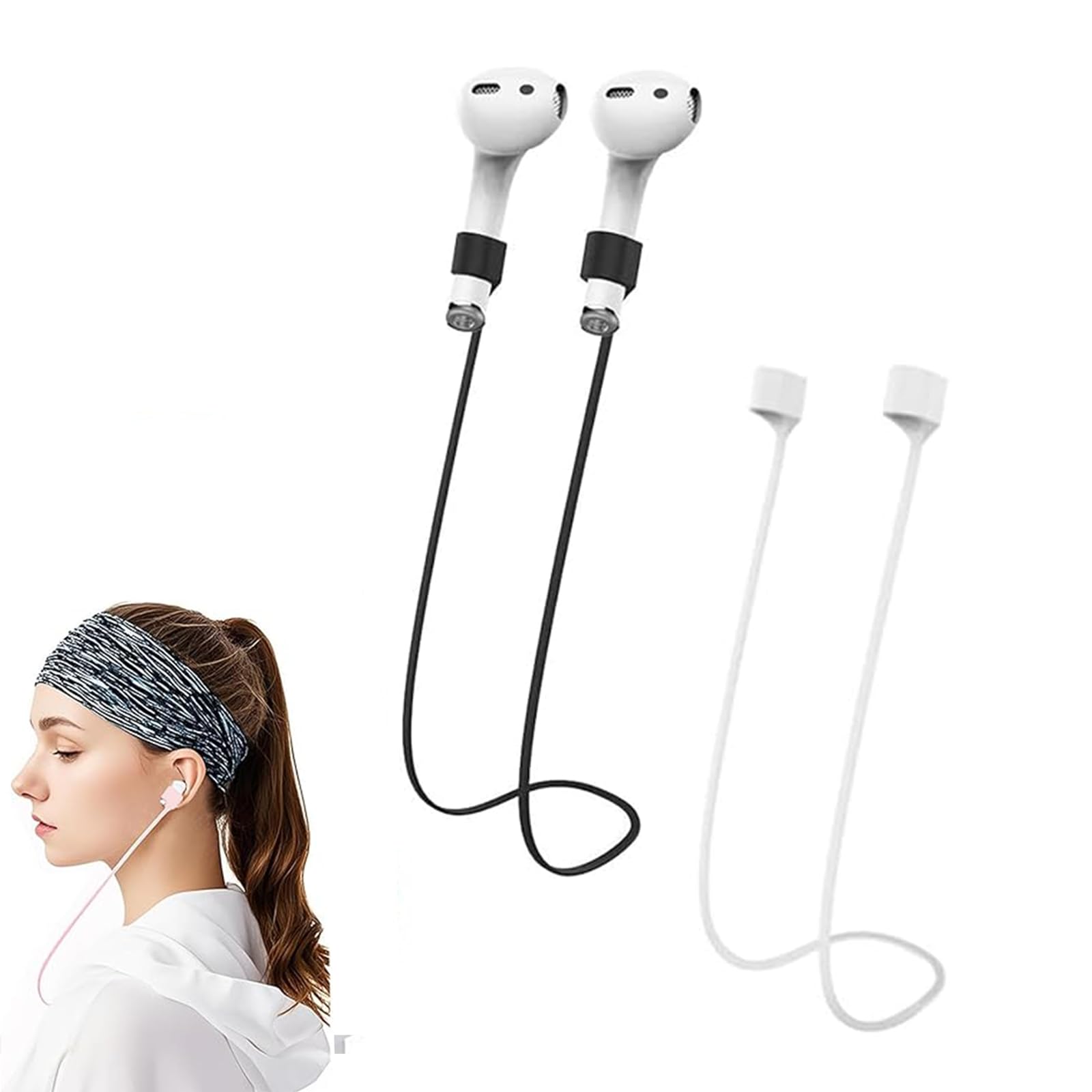 Ansumg Ultra Strong Magnetic Airpod Pro Strap Anti Lost Cord Sports Lanyard Compatible with Airpods 3rd 2nd Generation Pro 4 3 2 1 (Black White)