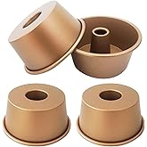LoveDeal 3.5 Inch Angel Cake Pan, Mini Fluted Tube Pan, Nonstick Ring Mold for Baking Angel Food, Chiffon, Pound Cake, Mousse - Gold, 4PCS