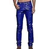 Idopy Men`s Slim Fit Party Performance Biker Faux Leather Jeans Pants