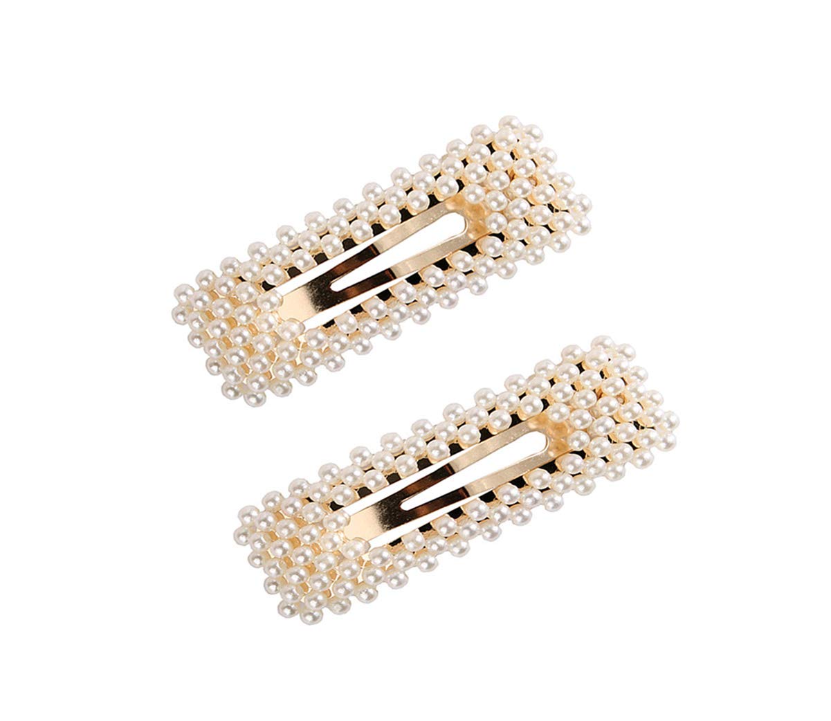 2PCS Sweet Imitation Pearl Hair Clips Hairpin Simple Fashion Alloy BB Hairgrip Hair Accessories for Girls Women (Rectangle, Gold)