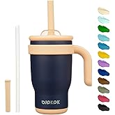 BJPKPK 14 OZ Insulated Travel Tumbler with Handle and Straw, Stainless Steel Water Bottle, Double Wall Vacuum Insulated Mug, for Work, Car, Travel, Navy Blue