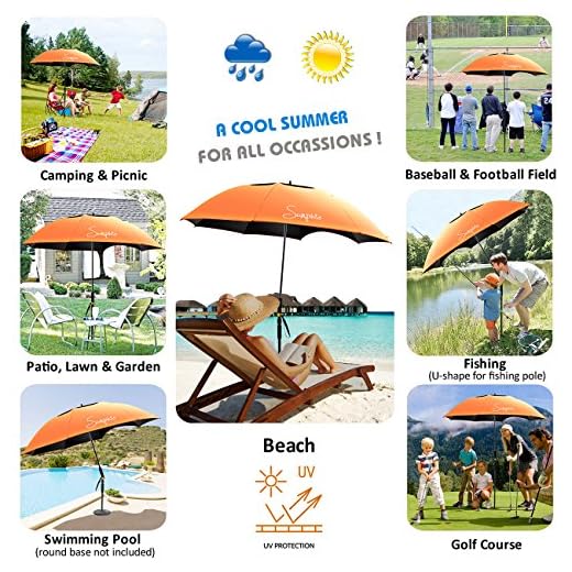 Sunphio Sonnenschirm Strand, Windfest und UV Schutz, Leicht für Reise