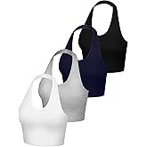 4 Pack Women Halter Tops V Neck Crop Halterneck Tank Backless Tie Back Crop Top Deep V Neck Vest