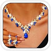 Unicra Rhinestone Bridal Wedding Jewelry Sets Gold Necklace Earrings Set Leaf Prom Formal Costume Jewelry Set for Women and Brides