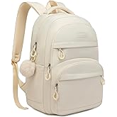 VANKANY Girls Backpack School Bag, Solid Backpack for Middle High School 15.6in Laptop Backpack with USB Charging Hole for Women, Aesthetic College Bookbag for Teens, Beige