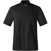 Ubon Men's Chef Coat Jacket with Breathable Mesh Side Vents | Chef Shirt for Kitchen, Restaurant, Chef Uniform with Sleeve Thermometer Pocket, Chest Pocket, Chef Apron Tab