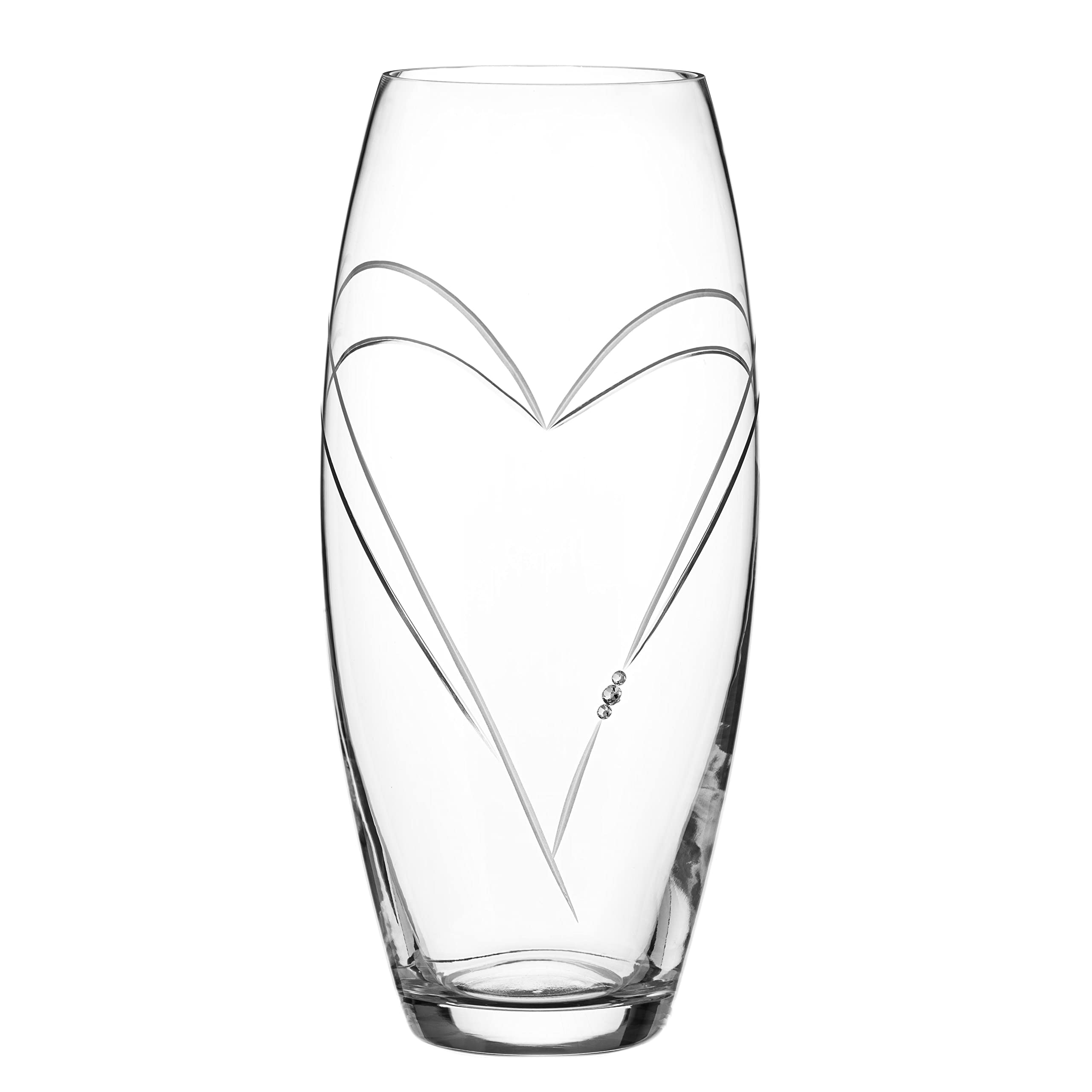 DIAMANTE Heart in Heart Large Hand Cut Crystal Barrel Vase with Swarovski Crystals - 30cm in gift box