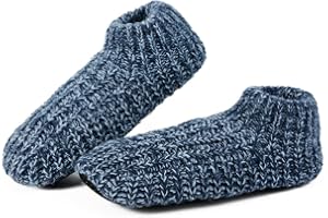 LEMZONE Men's Cozy Slipper Socks Non Slip Winter Warm Indoor Soft Sole Sock Shoes with Sherpa Lining