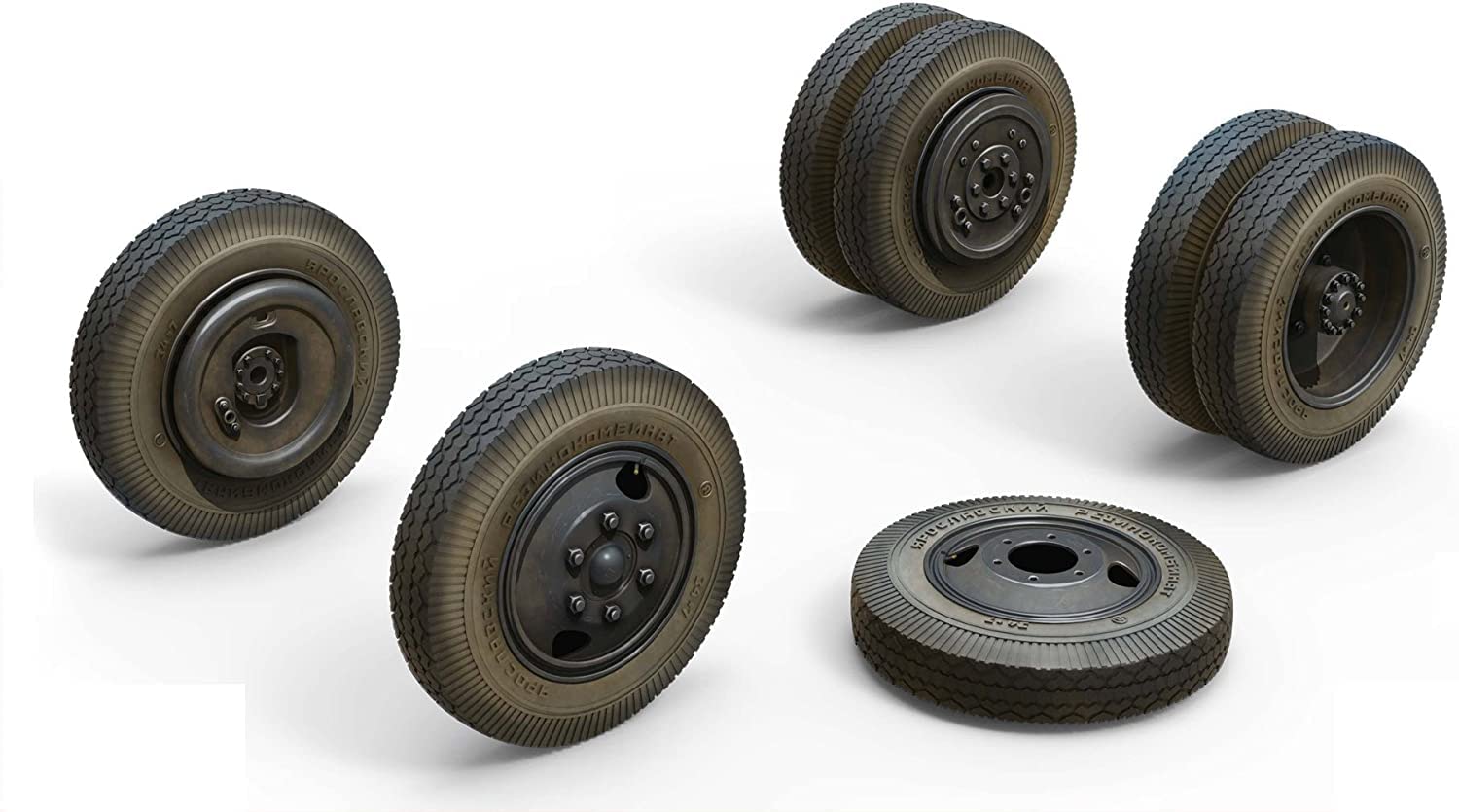 Miniart 1:35 Scale ZIS-6 Family Wheels Set Plastic Model Kit (Grey)