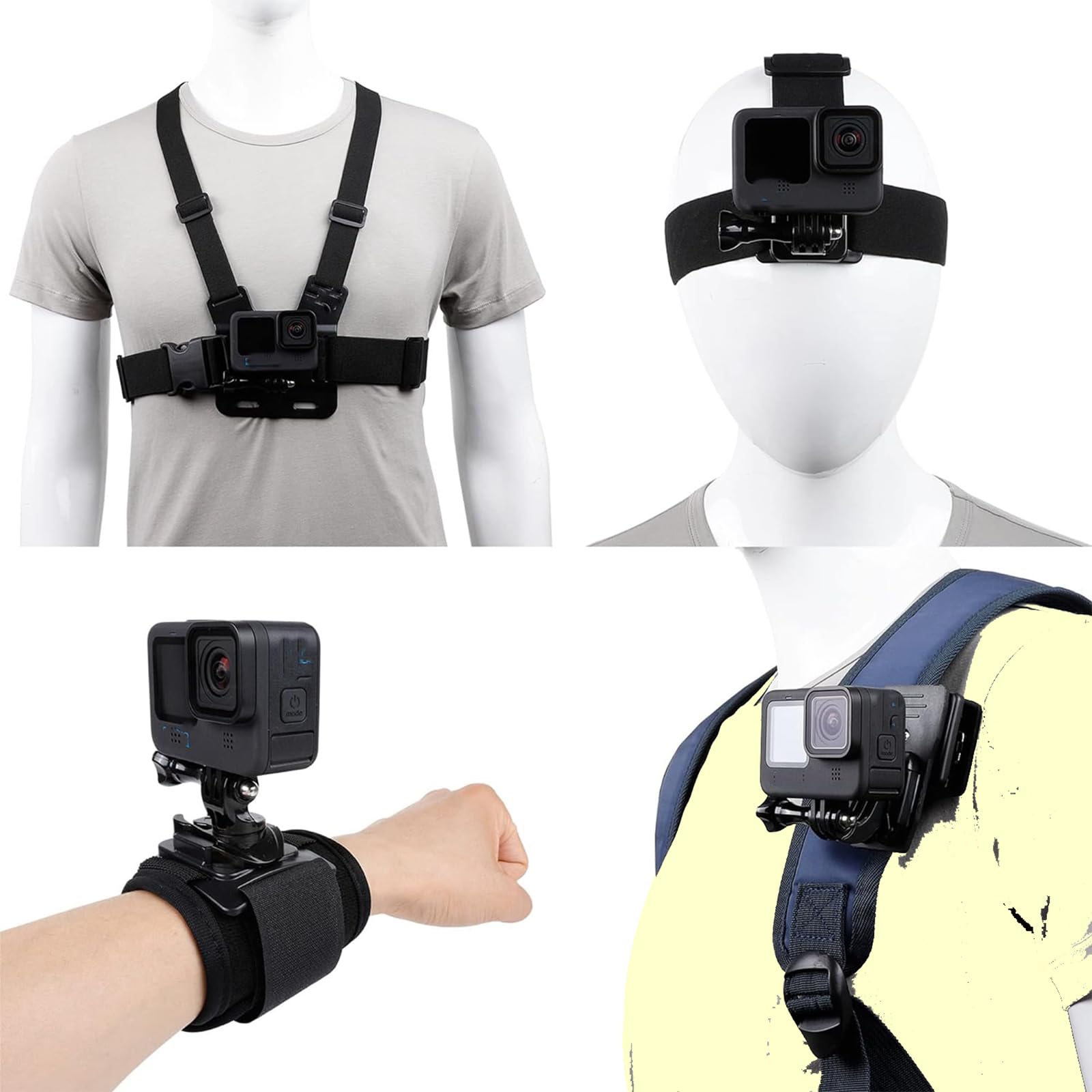 KASINshooting Accessories Kit: Quick Release Head & Chest Mounts, 360° Rotating Wrist Strap for Go pros Heros 12/11/10/9/8/Max/7/6/5, Insta360 One, & Smartphones