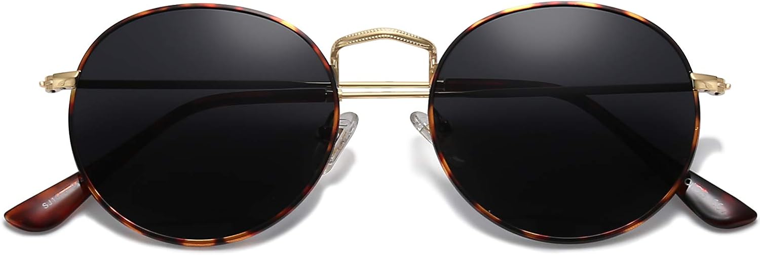SOJOS Small Round Polarized Sunglasses for Women Men Classic Vintage Retro Shades UV400 SJ1014, Havana/Grey: Clothing