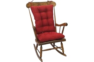 Klear Vu Omega Non-Slip Rocking Chair Cushion Set with Thick Padding and Tufted Design, Includes Seat Pad & Back Pillow with Ties for Living Room Rocker, 17x17 Inches, 2 Piece Set, Red
