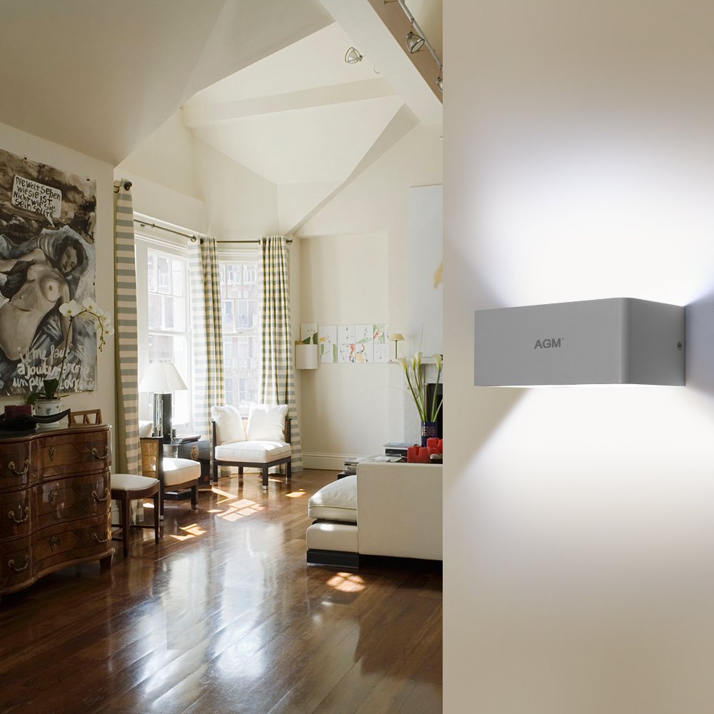 LED Wandlampe Wandleuchte, AGM 9W Aluminium Leuchten Wandlicht Flurlampe für Schlafzimmer, Wohnzimmer, Korridor 5000-6500K(kaltweiß)