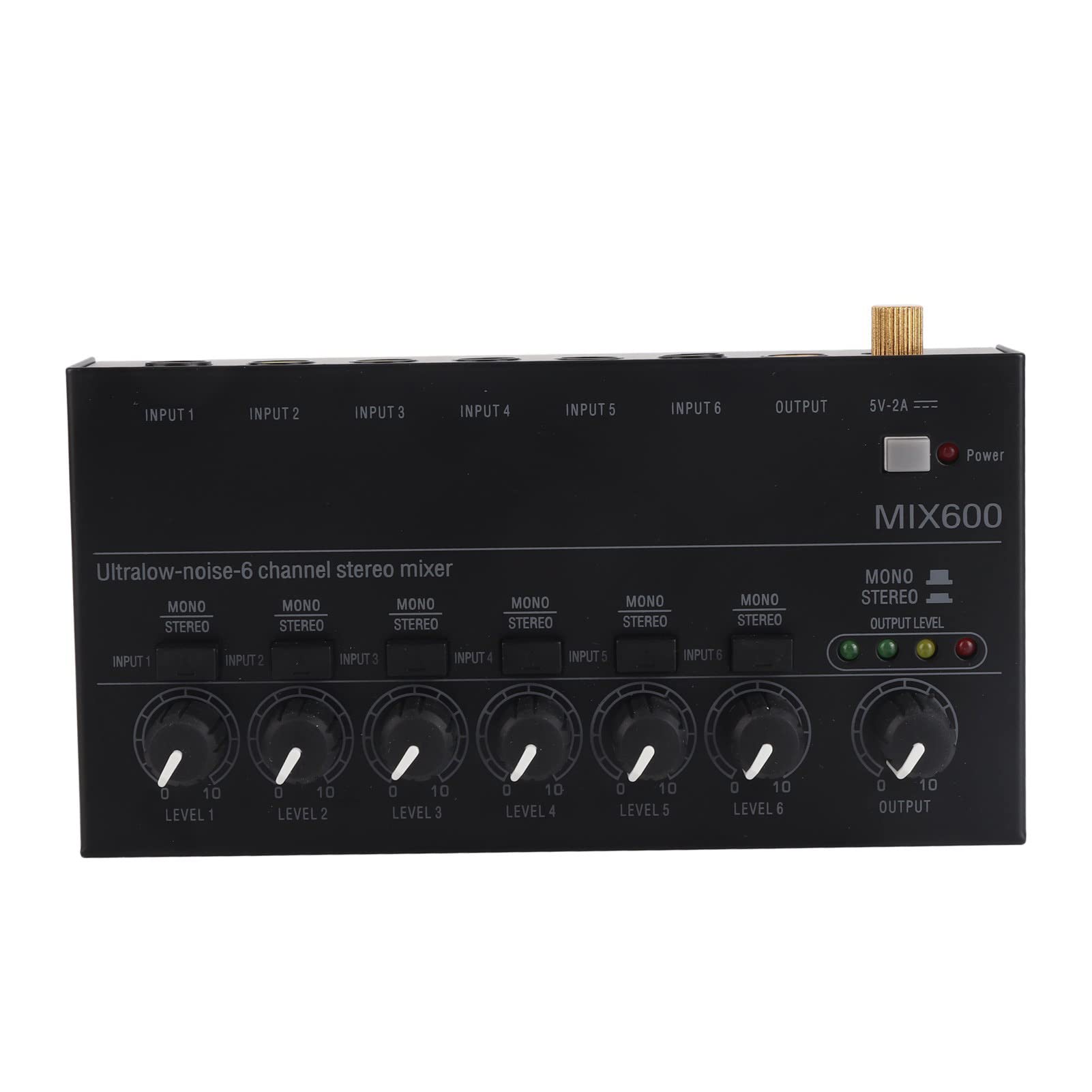 Stereo Mixer, Compact Metal Mini Low Noise 6 Channel Mixer for Studio, Small Club, Live Performance