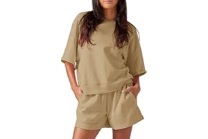 Fisoew Womens 2 Piece Outfits Casual Oversized Cropped Sweatshirt and High Waist Running Shorts Tracksuit Sets