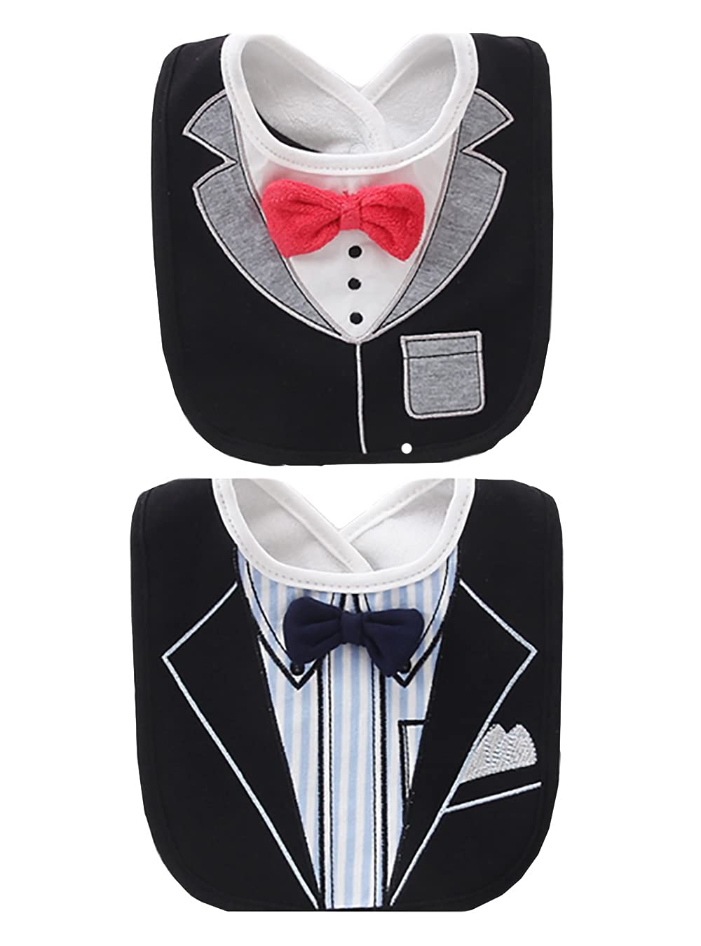 FEIFEI'S BOW 2PCS Baby Kids Bibs BOY MIXED DESIGN COTTON GENTLEMAN BOW FEEDING Bandana Apron Weaning (Set03)