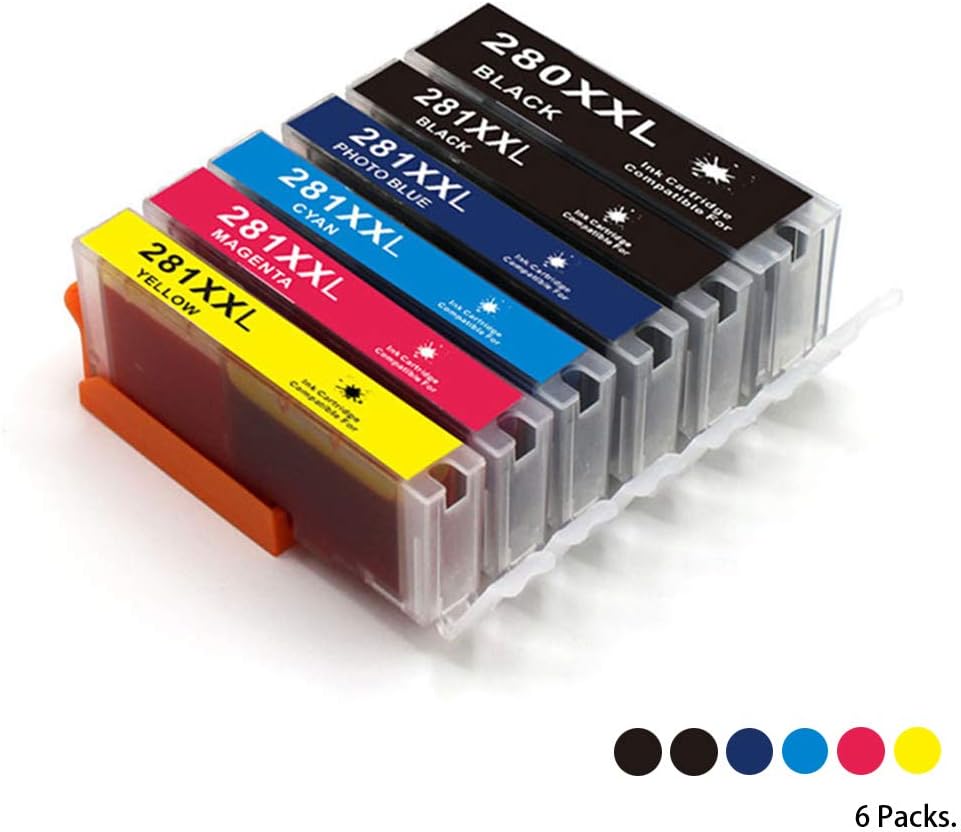 Compatible Ink Cartridge Replacement for Canon 280 281 PGI-280XXL CLI-281XXL PGI 280 XXL CLI 281 XXL PIXMA TR7520 TR8520 TS6120 TS6220 TS8220 TS9120 TS9520 TS9521C Printer (6 Pack)