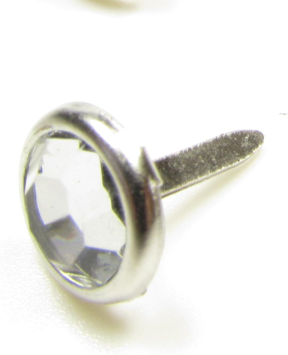 Syntego Brads for Crafts & Scrapbooking Clear Round Crystal Brads 8mm Silver Pack of Approx 100