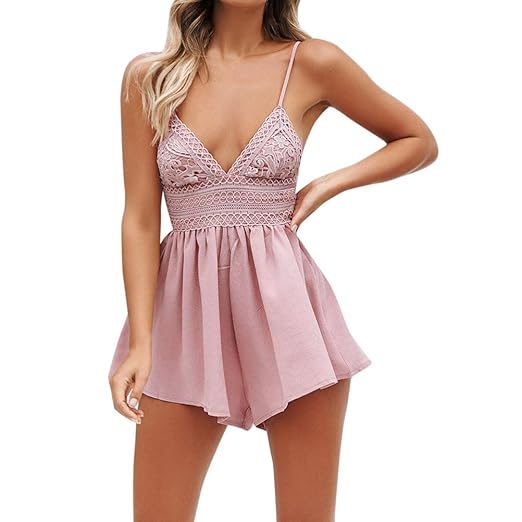 Jumpsuit Damen Sommer Hevoiok Chiffon Sexy Beiläufig Bowknot Rückenfrei Party Strand Overall Mini Playsuit Romper Jumper Kurz
