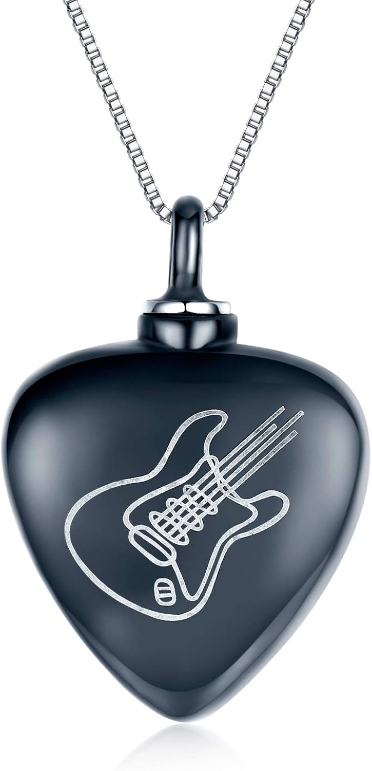 SOULMEET 925 Sterling Silver Urn Necklace Memorial Guitar Urn for Ashes