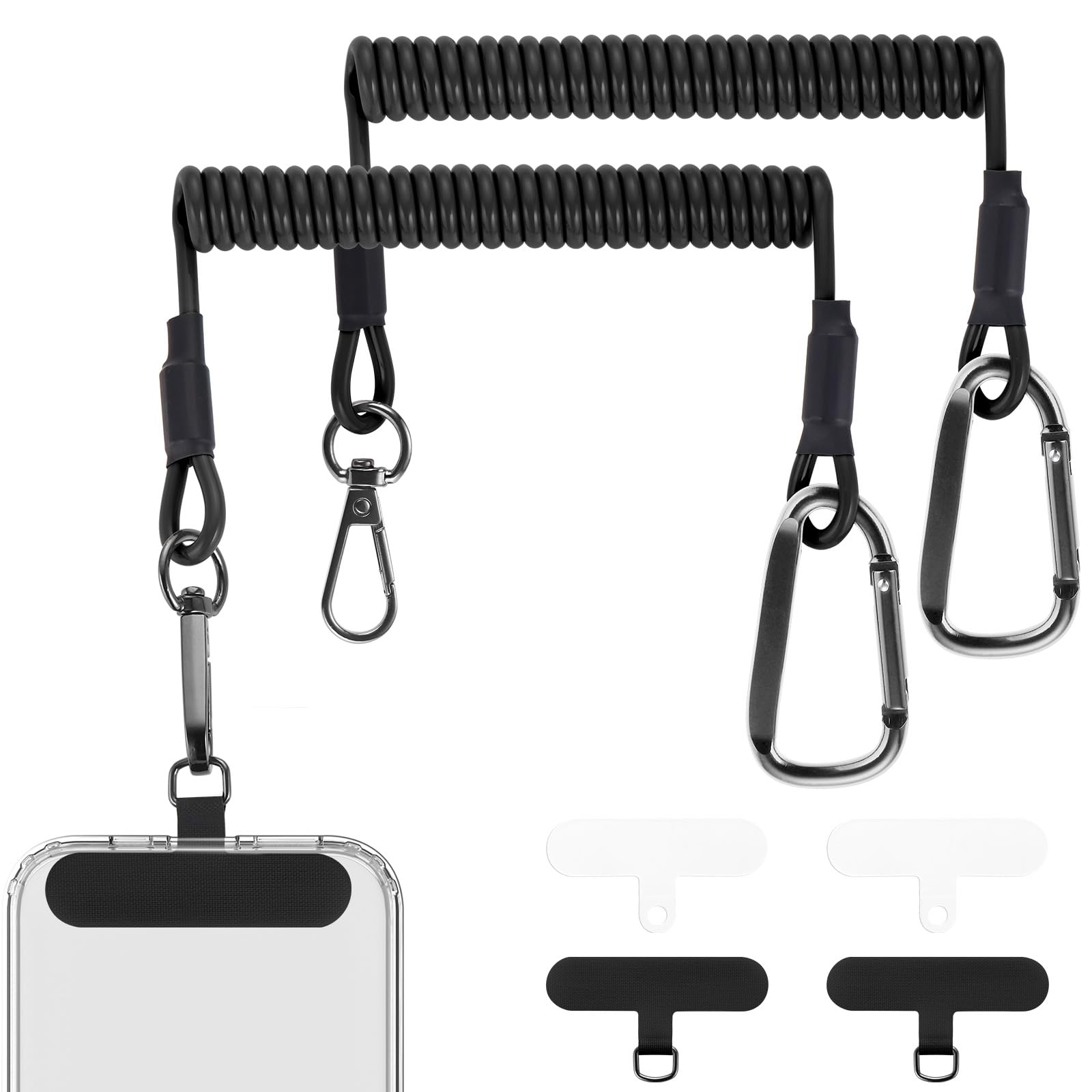 Photo 1 of OUTXE 2× Retractable Phone Tether, 2× Carabiners, 4× Tab- Anti Theft & Anti-Drop Phone Lanyard for Secure Attachment, Great for Hiking/Skiing/Cycling/Climbing/Fishing/Boating/Kayak