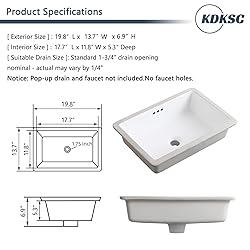 KDKSC 20 Inch Undermount Bathroom Sink Rectangular