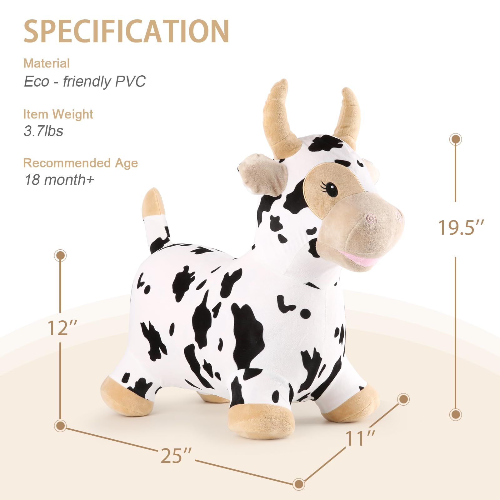 INPANY Bouncy Cow Farm Animal Hopper Toys, Toddler Plush Bouncing Inflatable Bouncer, Ride on Hopping Horse, Indoor Outdoor Cowboy Rodeo Birthday Party Decorations Gifts for 2 3 4 Year Old Girls Boys