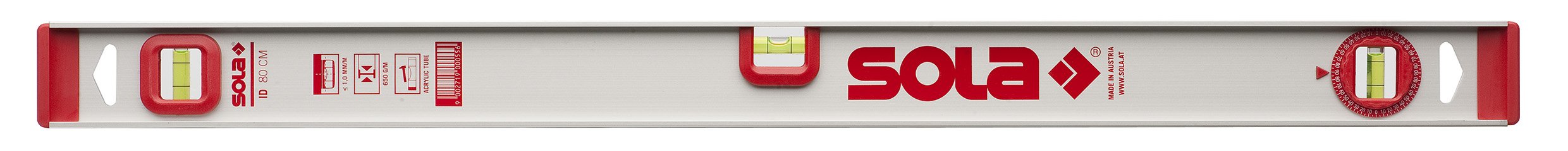 Sola 1257101 "ID 80" I-Profile Spirit Level, Grey/Red, 80 cm