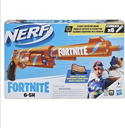 Nerf Fortnite 6-SH Blaster Camo Pulse Drum 6 Elite Darts Hammer Action