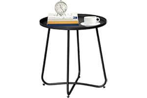Leesingdo Outdoor Side Table, Small Patio Side Table with Weather Resistant Steel Material, Outdoor Round End Table for Patio, Garden, Balcony, Yard, Black