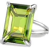 925 Sterling Silver Rings - Peridot Ring in Four-prong Setting - Boho Jewelry, Formal, Everyday Wear - Jewelry Box Included