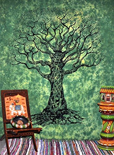 Tree Of Life Tapestry, Indian Hippie Wall Hanging , Bohemian Bedspread, Mandala Cotton Dorm Decor Beach blanket ModTradIndia