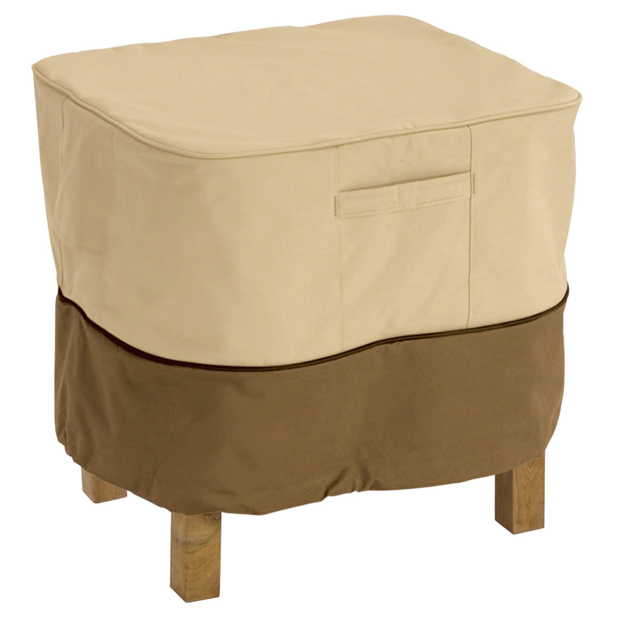 Classic Accessories 71982 Veranda Square Patio Ottoman/Side Table Cover Durable and Water Resistant Patio Furniture Cover, Pebble, Large