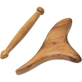 Honbay 2PCS Reflexology Tools Wood Body Massager Triangle Gua Sha Board Scraping Board Foot Massage Stick Tool Head Neck Hand Waist Calf Leg Foot Massager (Camphor Wood)