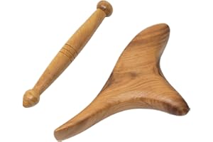 Honbay 2PCS Reflexology Tools Wood Body Massager Triangle Gua Sha Board Scraping Board Foot Massage Stick Tool Head Neck Hand Waist Calf Leg Foot Massager (Camphor Wood)