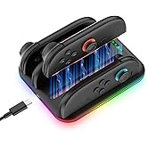 JDDWIN Switch 2 Controller Charging Dock, 4-in-1 Fast Charging Dock Compatible with Nintendos Switch 2 Joy Con Accessories[5 RGB Light Modes] Magnetic Controller Charger Stand Station (Black)
