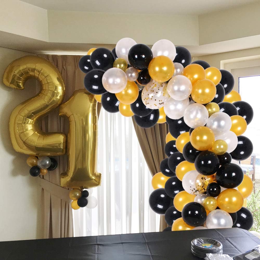 Black Gold Balloon Garland Kit, 150Pcs Party Supplies Decoration Set, Black & Gold & White & Gold Confetti Balloon Arch for Baby Shower, Wedding, Birthday, Graduation, Anniversary Organic Party: Toys & Games