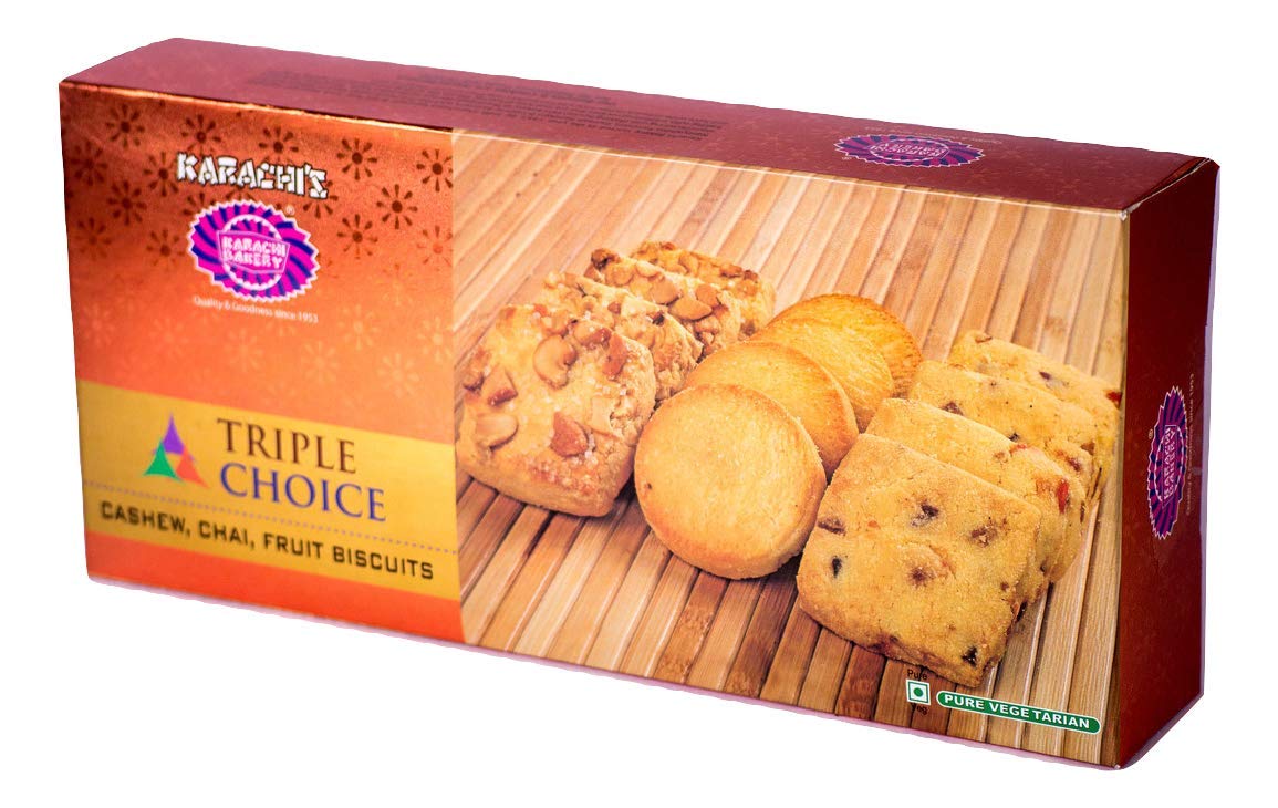 Karachi Bakery Triple Delight, Triple Choice, Fruit, Chai and Kaju