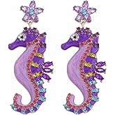 Dainty Seahorse Dangle Earrings Navy Blue Cubic Zirconia Stars and Seahorse Earrings Beach & Ocean Creative Fish Earrings Hypoallergenic Boho Drop Earrings For Women