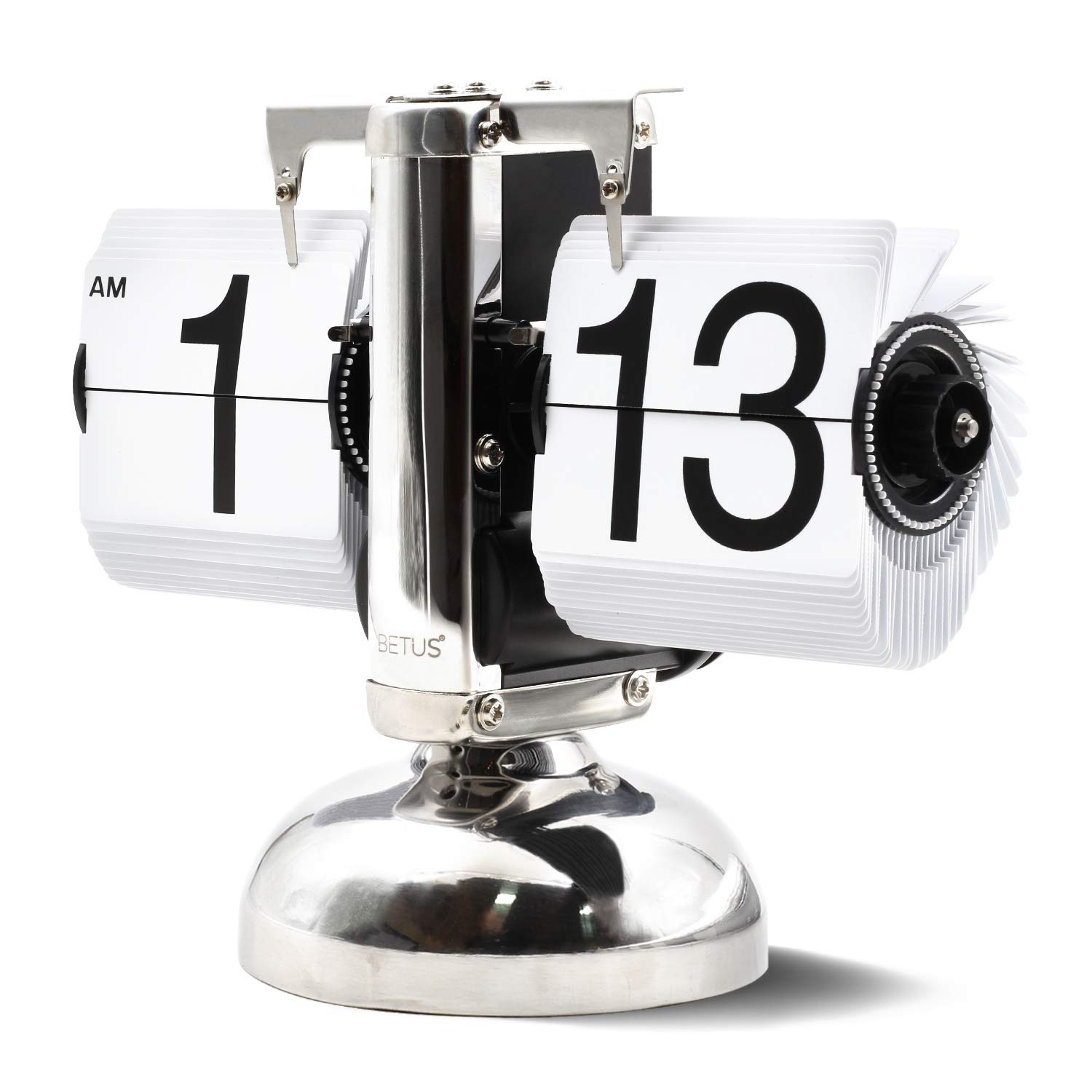 Photo 1 of Betus Flip Desk Clock - Mechanical Retro Style -Digital Display Battery Powered - Home & Office Décor 8 x 6.5 x 3 Inches (White)