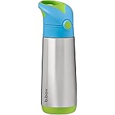 b.box 16.9 oz Insulated Water Bottle - Keeps Drinks Cold 15 Hours, Warm 8 Hours, Triple Wall Stainless Steel Kids Water Bottle w/Free Flow Silicone Straw, Leakproof & Dishwasher Safe