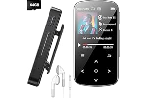 MULAFNXAL MP3 Player 64GB with Bluetooth 5.2, Colorful Screen Sensitive Touch Button, Hi-Fi Music MP3 Player with Clip Pedometer Voice Recorder Card Reader, Function for Sports Running