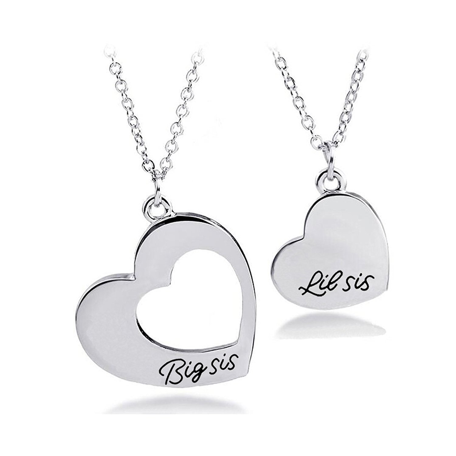 Sister Necklace for 2 Big Sister Little Sister Heart Pendant Necklace (2sis necklace setS)