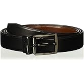 Perry Ellis Men's Portfolio Hi-lo Reversible Leather Dress Belt, Matte Finish, Stitched Edges Silver Prong Buckle, 1.5” Width
