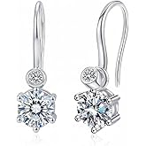 6.5mm 1 Carat Each Compact Moissanite Drop Earrings For Women, 925 Sterling Silver Hook Earrings With D Color VVS1 Clarity Moissanite, With GRA Certificate