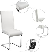 Yaheetech Dining Chairs Set of 2 Modern Leather High Back Chrome Legs White view 5