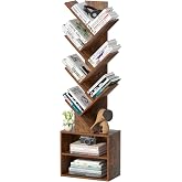 SHEEPAM 10-Tier Tree Bookshelf Floor Standing Narrow Space Storage Bookcase | Wood Tree Book Rack; Tall Storage For Bedroom, Living Room &amp; Home Office; Compact Floor Organizer For Books &amp; Small Decor